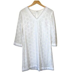 London Times White Eyelet Cotton Mini Dress Size 6